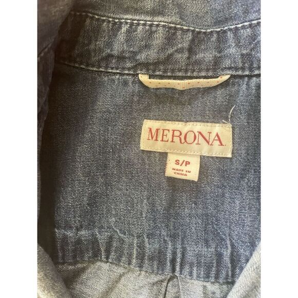 Merona Denim Shirt Dress S/P Button Front Long Sleeve 100% Cotton Pockets - Picture 3 of 8